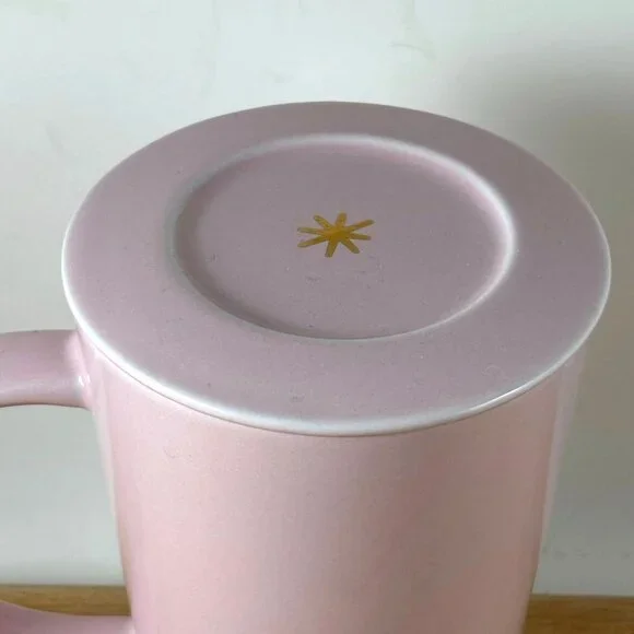 Davids Tea Pink Ceramic Tall Mug & Lid Pink Starry Tree - Picture 5 of 7